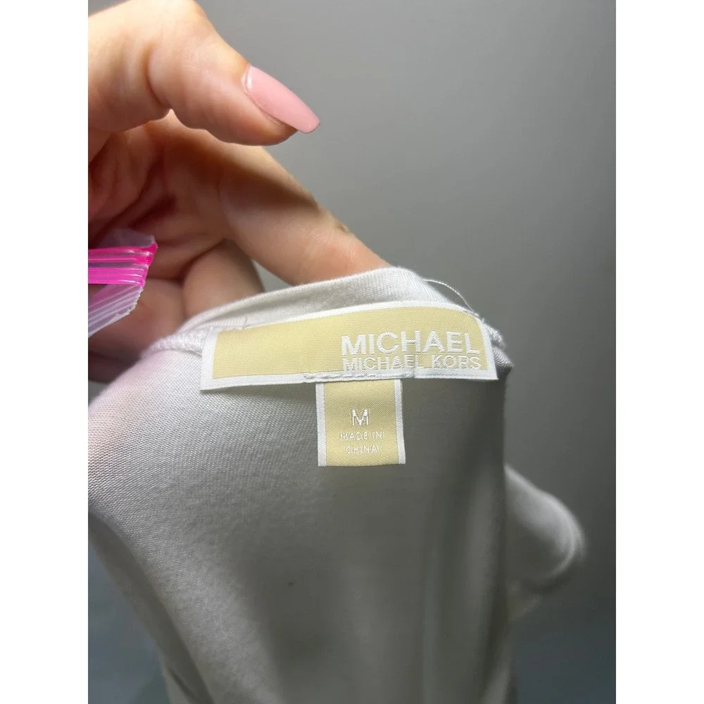Michael Kors Tank Top Womens M White Tiered Layered Hem Sleeveless Logo Knit